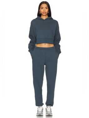 IVL Fleece  Cropped Hoodie steel blue gray sweatshirt pocket sweat shirt